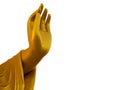 Golden buddha image hand used as amulets of buddhism religion isolated on white background with clipping path Royalty Free Stock Photo