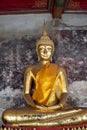 Golden Buddha images in Wat Suthat Thepphawararam the royal temple of the first grade in Bangkok. Royalty Free Stock Photo