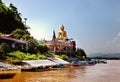 Golden Buddha on the Mekong River, Sop Ruak, Thailand. Gorgeous Asian landscape.