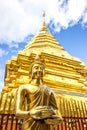 Golden Buddha and Pagoda and blue sky background