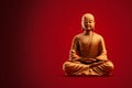 Serene Golden Buddha Statue in Meditation Pose Against Red Backdrop. Generative AI Royalty Free Stock Photo