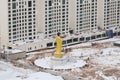 Golden Buddha statue in residential district. Top view from Zaisan memorial Royalty Free Stock Photo