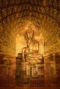 Golden buddha statue at Shin Pin Shwe Sut Thwar pagoda Myingyan Manadalay Myanmar
