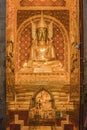 Golden buddha statue at Shin Pin Shwe Sut Thwar pagoda Myingyan Manadalay Myanmar