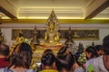 Golden Buddha Statue with Tourist on Golden mountain in Wat seket temple in `loi Krathong ` Festival.Bangkok City Thailand Royalty Free Stock Photo