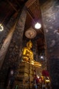 Golden Buddha statue in Wat Suthat Thepphawararam the royal temple of the first grade in Bangkok.