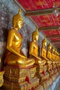 Golden Buddha statue in Wat Suthat Thepphawararam the royal temple of the first grade in Bangkok.