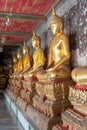 Golden Buddha statue in Wat Suthat Thepphawararam the royal temple of the first grade in Bangkok. Royalty Free Stock Photo