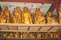 Golden Buddha statues in the Hualin temple, the oldest temple in Guangzhou in China