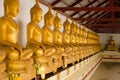 Golden buddha statues in row