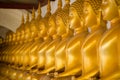 Golden buddha statues in row