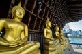 Golden Buddha statues at Seema Malaka Temple of Gangaramaya Buddhist Complex is a popular tourist spot and location in Colombo Sri Royalty Free Stock Photo