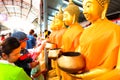 Golden Buddha statues at the temple in Thailand
