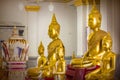 Golden Buddha statues at wat sothon wararam worawihan, Chachoengsao Thailand.