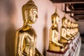 Golden of Buddha statues at Wat Thai Temple worship Royalty Free Stock Photo