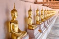 Golden of Buddha statues at Wat Thai Temple worship Royalty Free Stock Photo