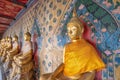 Golden Buddhas at the famous Wat Arun Temple. Bangkok, Thailand. Royalty Free Stock Photo