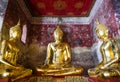 Golden buddhas in wat sutat