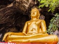 Golden buddhist in wild cave