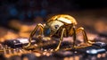A golden bug inside a computer