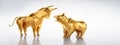 Low poly golden bull and bear - concept stock market