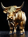 Golden Bull with Bitcoin Coin