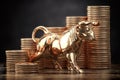 Golden bull and coins . Financial investment in bull market and growth of stock market concept Royalty Free Stock Photo