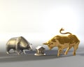 Golden bull and metal bear Royalty Free Stock Photo