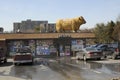 A golden bull is on top of a restaurant in Adelphi, Maryland