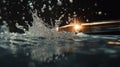Golden Bullet Piercing Through Water with Splashes and Bright Light Royalty Free Stock Photo