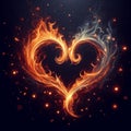 Golden burning heart. Twin flame logo. Esoteric concept of spiritual love. Illustration on black background for web