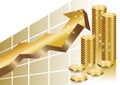 Golden business graph with stack of coins Royalty Free Stock Photo