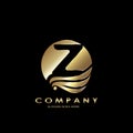 Gold Business Initial Z Logo Letter, Elegance Wave Wing Bird with negative space letter Z design concept