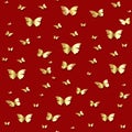 Golden butterflies on a red background seamless pattern Royalty Free Stock Photo