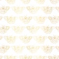 Golden Butterflies seamless vector pattern gold metallic foil effect. Butterfly background line art butterflies on white