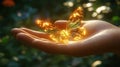 Golden butterfly rests gently on a hand Royalty Free Stock Photo