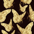 Golden butterfly seamless pattern. Luxury design, expensive jewelry.