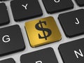 Golden button with dollar sign on the keyboard. Royalty Free Stock Photo