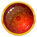 Golden button with patterned red gem Royalty Free Stock Photo