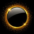 Golden button with sparkling glitter on black