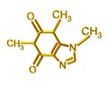 Golden caffeine molecule chemical structure Royalty Free Stock Photo