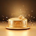 Golden Cake On Glittering Background - 3d Render