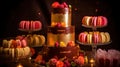 golden cake with macaroons beside, generative ai