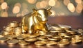 Golden calf, symbol of wealth isolated on golden background Royalty Free Stock Photo
