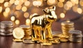 Golden calf, symbol of wealth isolated on golden background Royalty Free Stock Photo
