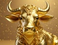 Golden calf, symbol of wealth isolated on golden background Royalty Free Stock Photo