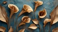 Golden Calla Lilies on Teal Textured Background Royalty Free Stock Photo