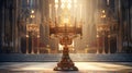 Golden Candelabrum on Marble Altar: A Captivating Symbolic Illustration