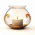 Golden Candle In Glass Jar: Serene Harmony With Ornate Tondo Design Royalty Free Stock Photo