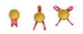 Golden candle stamps with ribbons. Sealing mark or wax seal set for royal mail